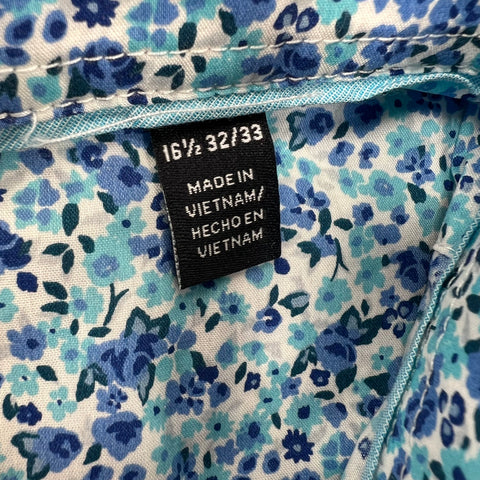 Psycho Bunny Floral Microprint Modern Fit Stretch Button Up Shirt Sz 16.5 32/33