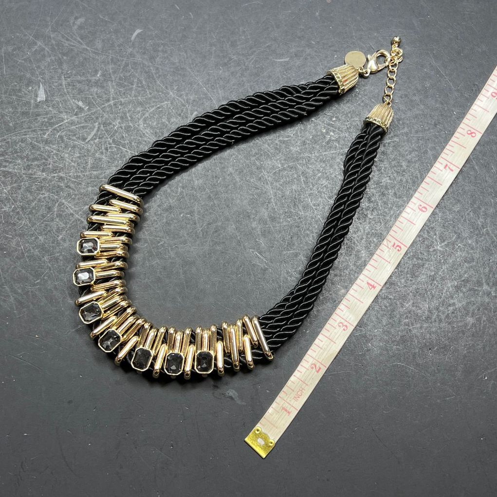White House Black Market Rhinestone Cord Gold tone Necklace