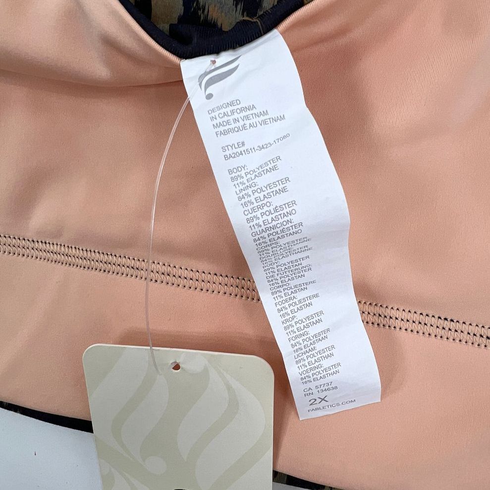 NWT Women's Fabletics Reversible Peach & Leopard Print Sports Bra - Size 2XL