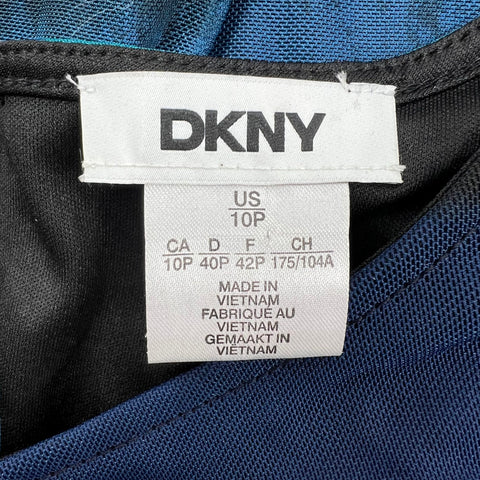 DKNY NWT Teal Glass Abstract Print Ruched Mesh Sleeve Sheath Dress Sz 10P