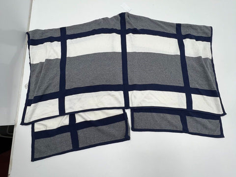 NWT Foxcroft Gray Blue Colorblock Windowpane Knit Wool Blend Shawl Poncho Women