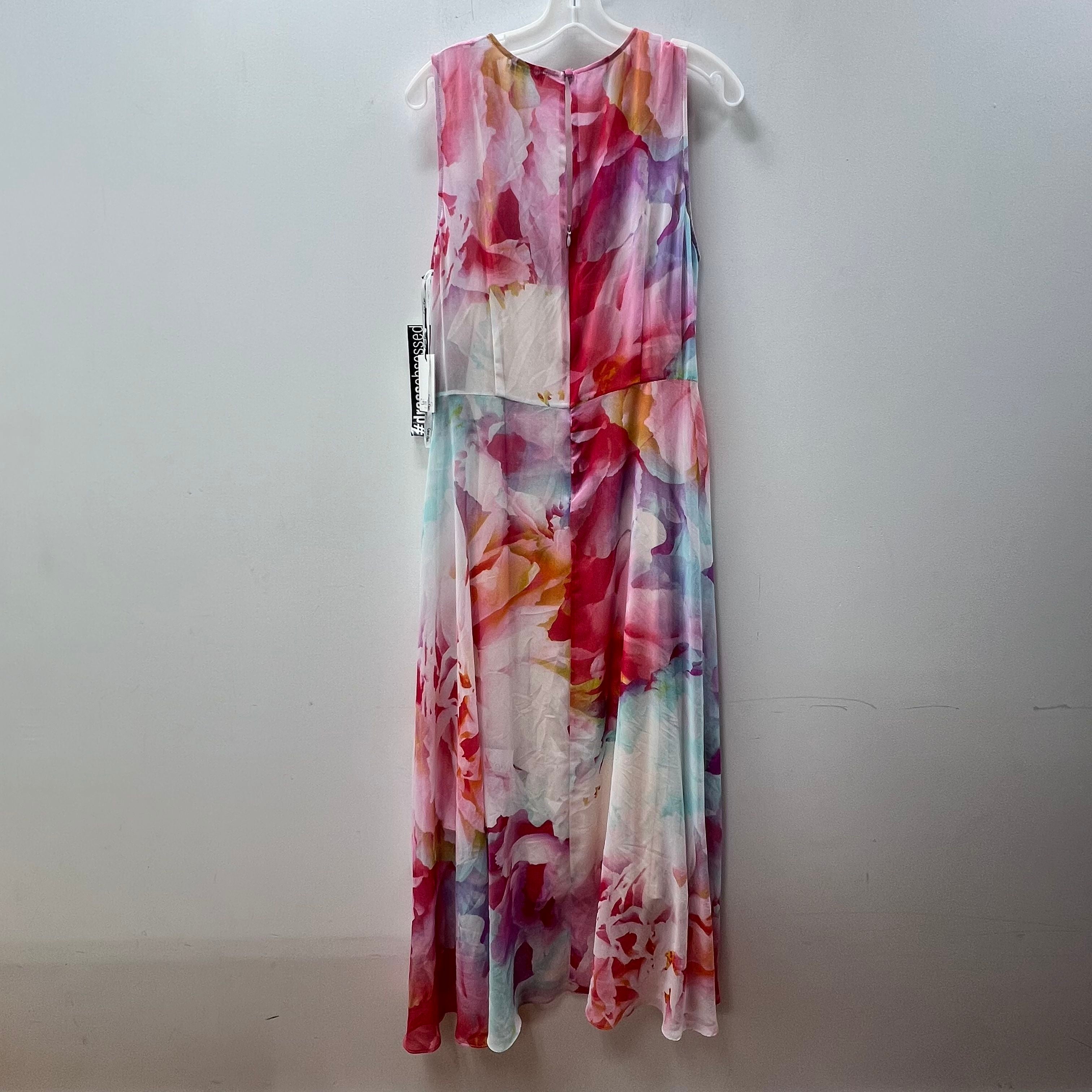 NWT Calvin Klein Watercolor Floral Midi Hi-Low Dress Women's 14 $118