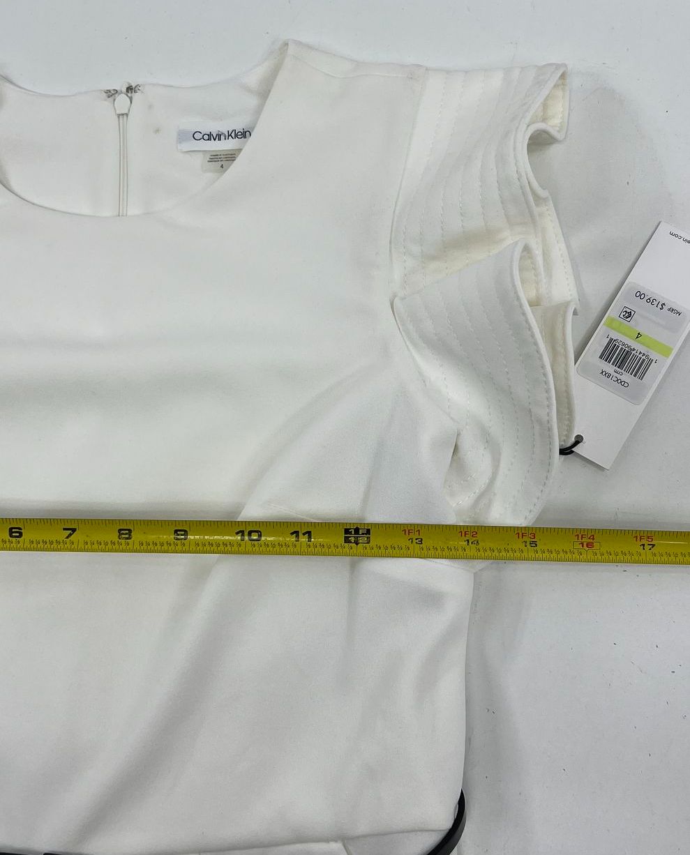 Calvin Klein White Ruffle Neck Sleeveless Belted Jumpsuit Womens 4 NWT