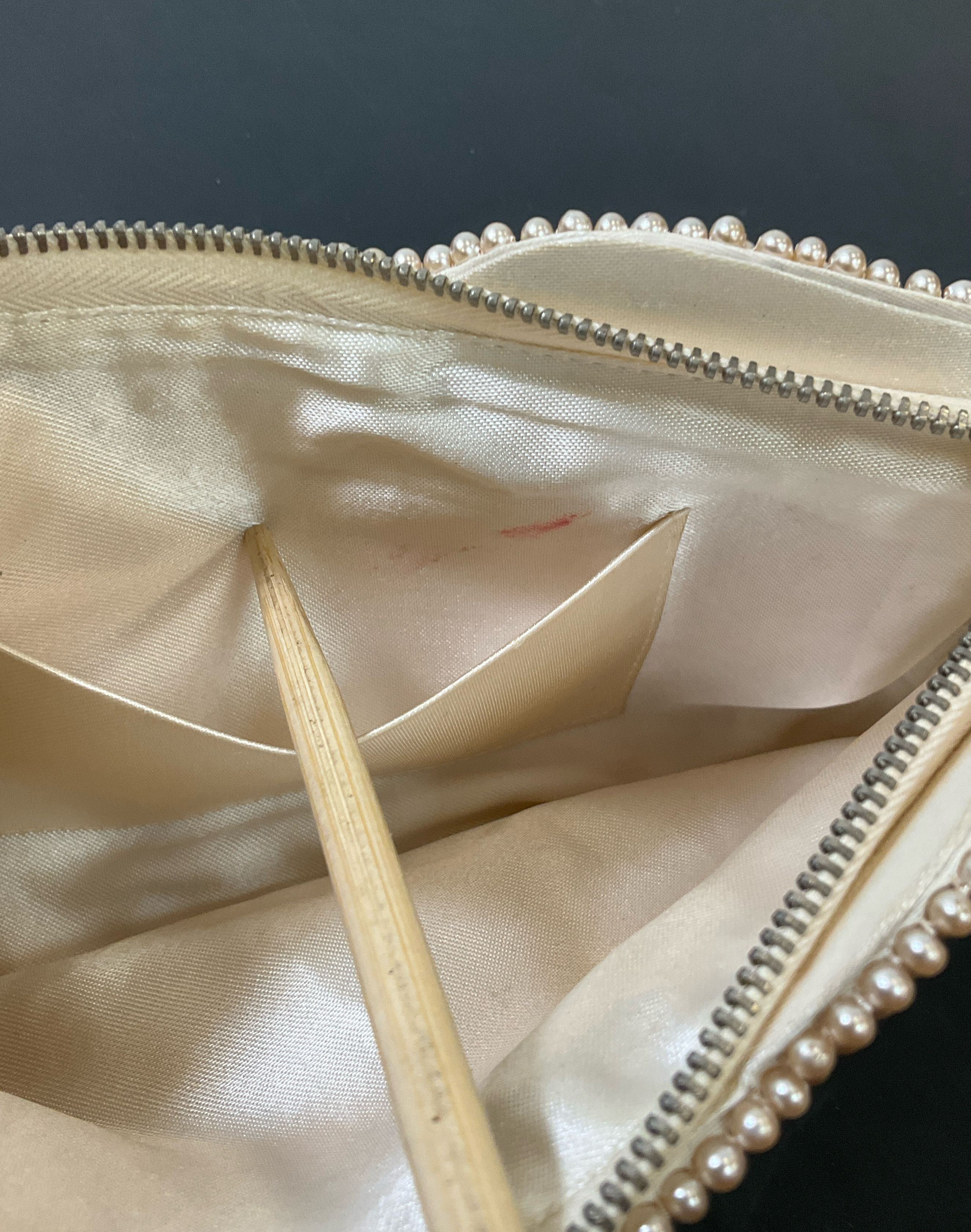 Vintage Pearlescent Beaded Floral Clutch Evening Bag Made In Japan