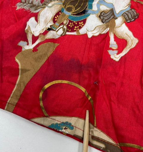 Vintage Kaburai Shoji Red Cotton Samurai Print Kimono Robe Yukata Men's 58"