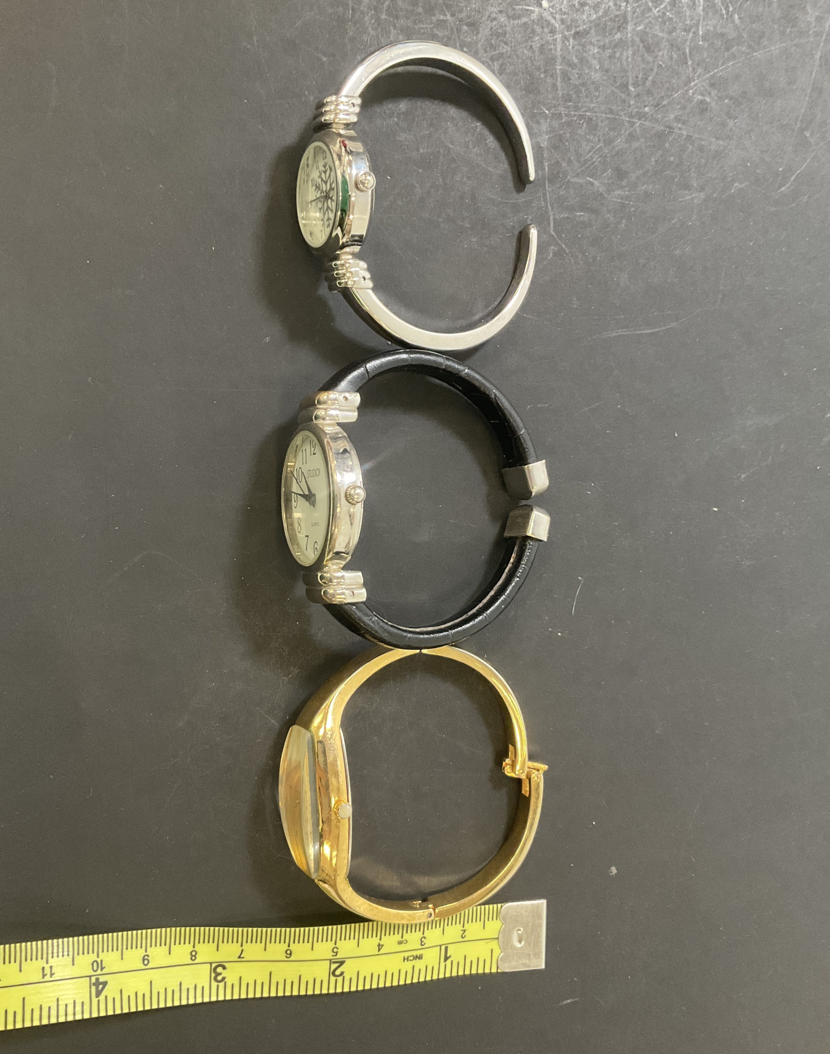 Lot of Nine Women's Cuff Watches Wristwatches Silver Tone Gold Tone UNTESTED
