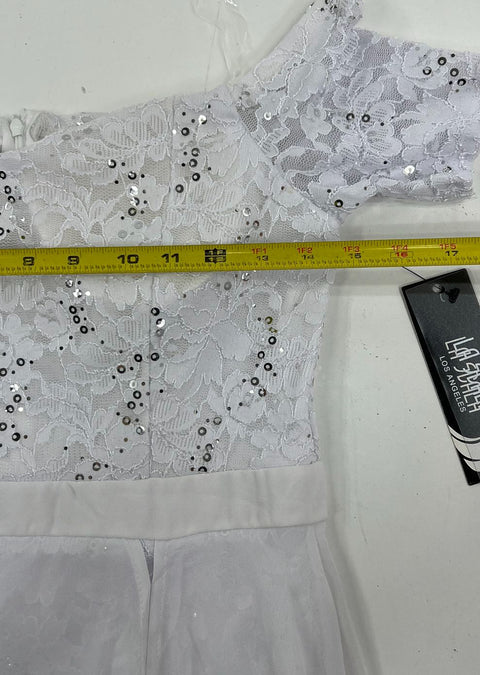 NWT La Scala Sequin Lace Off Shoulder Maxi Gown White Made in USA Sz S