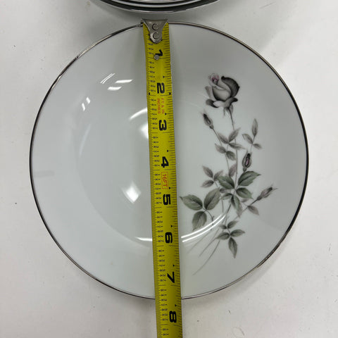Vintage Noritake Janette 6604 Gray Rose Fruit Dessert Bowls 12pc Set Platinum