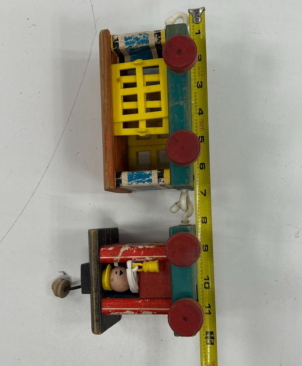 Vintage 1950s Fisher Price #999 Huffy Puffy Train Wood Pull Toy Litho
