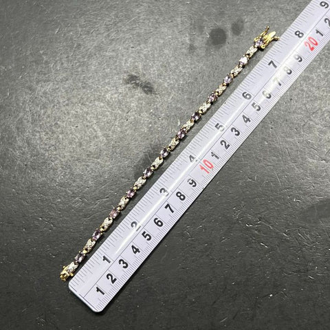 Vermeil 925 Sterling Silver Purple & Clear Gemstone Tennis Bracelet 11.5g