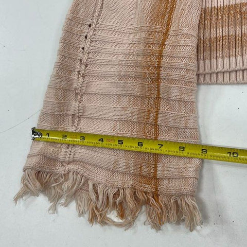 Free People So Low So High Beige Striped Ribbed Knit Bell Sleeve Sweater Womens