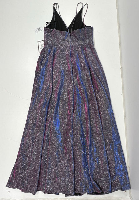 Xscape NWT Iridescent Glitter Maxi Gown Formal Dress Spaghetti Strap Size 14