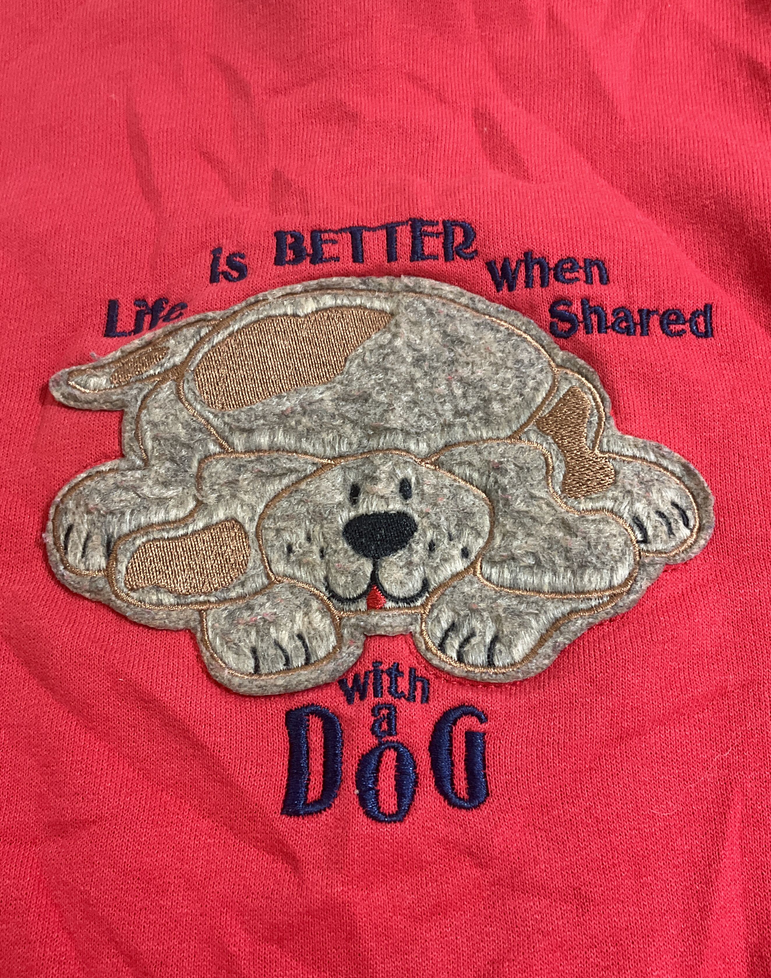 Vintage 90s Mei Sty'le Red Dog Embroidered Applique Crewneck Sweatshirt L