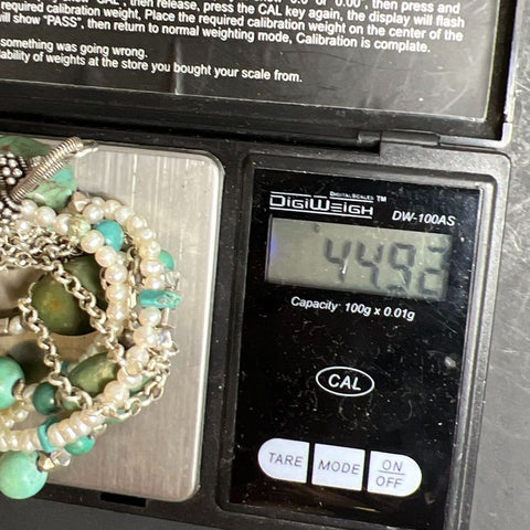 Sterling Silver Turquoise & Pearl Beaded Necklace 44.92g