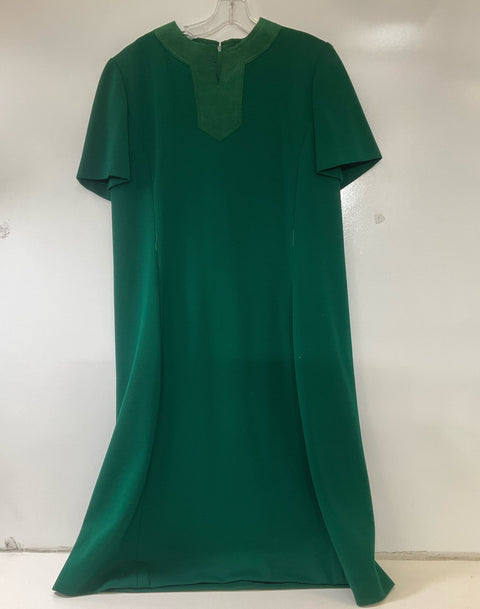 Abe Schrader by Belle Saunders Green Dress & Jacket Set Suede Trim Sz 18 Vintage
