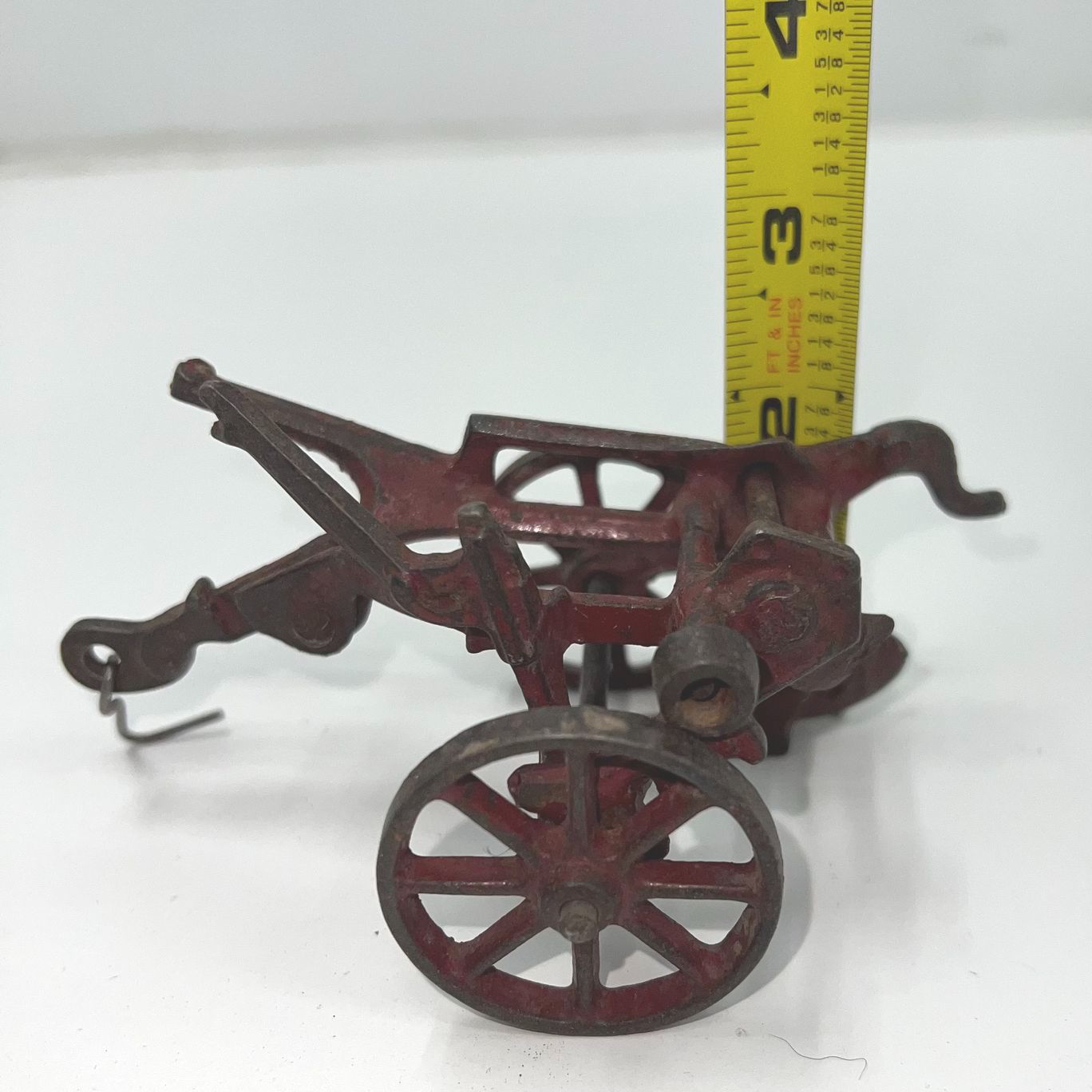 Vintage 1930s Cast Iron 2 Bottom Plow Toy Red 4x2"
