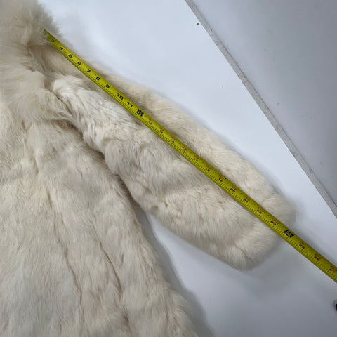Vintage 70s 80s Rabbit Fur Coat Fox Fur Trim Full Length Winter Jacket