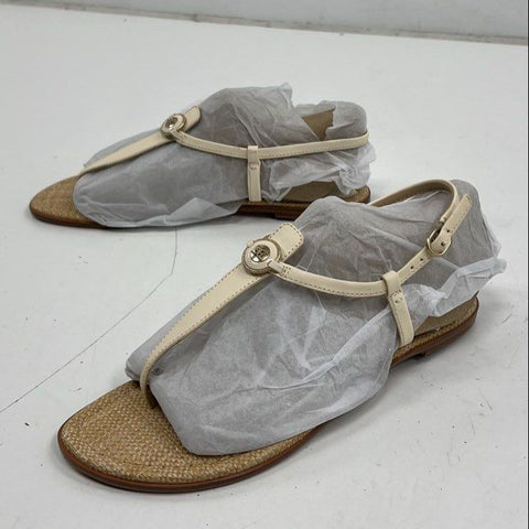 Sam Edelman Gigi Signet Ivory Leather T-Strap Thong Sandals Women's Size 10 M