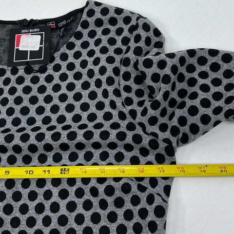 Carre Noir Gray Black Polka Dot Short Sleeve Sheath Dress Women's M NWT