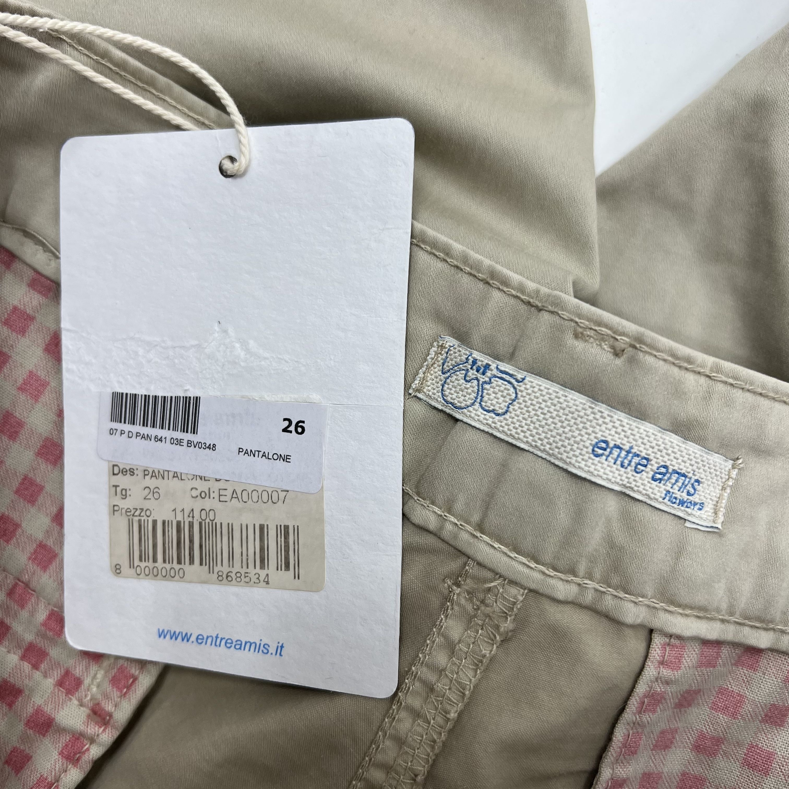 NWT Entre Amis Tan Pleated Cotton Stretch Chino Pants Women's Size 26