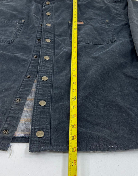 Carhartt Vintage Washed Black Flannel Lined Band Collar Shacket Mens L Tall