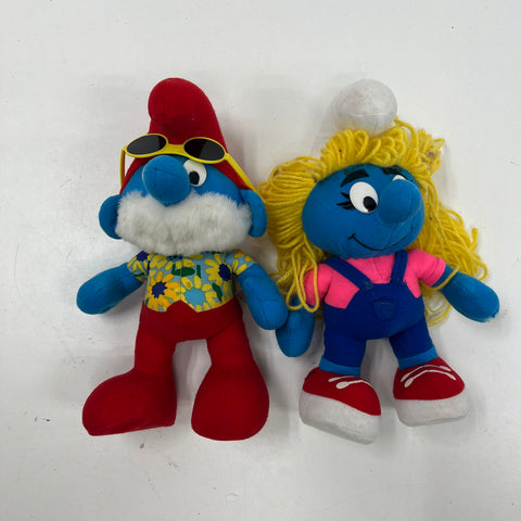 Vintage Smurfs Papa Smurf & Smurfette Plush Figure Toy Lot Wallace Berrie Style