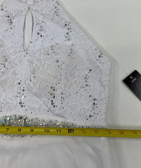 Lot of 2 La Scala White Halter Gown Jeweled Lace Bodice Prom Formal Dress