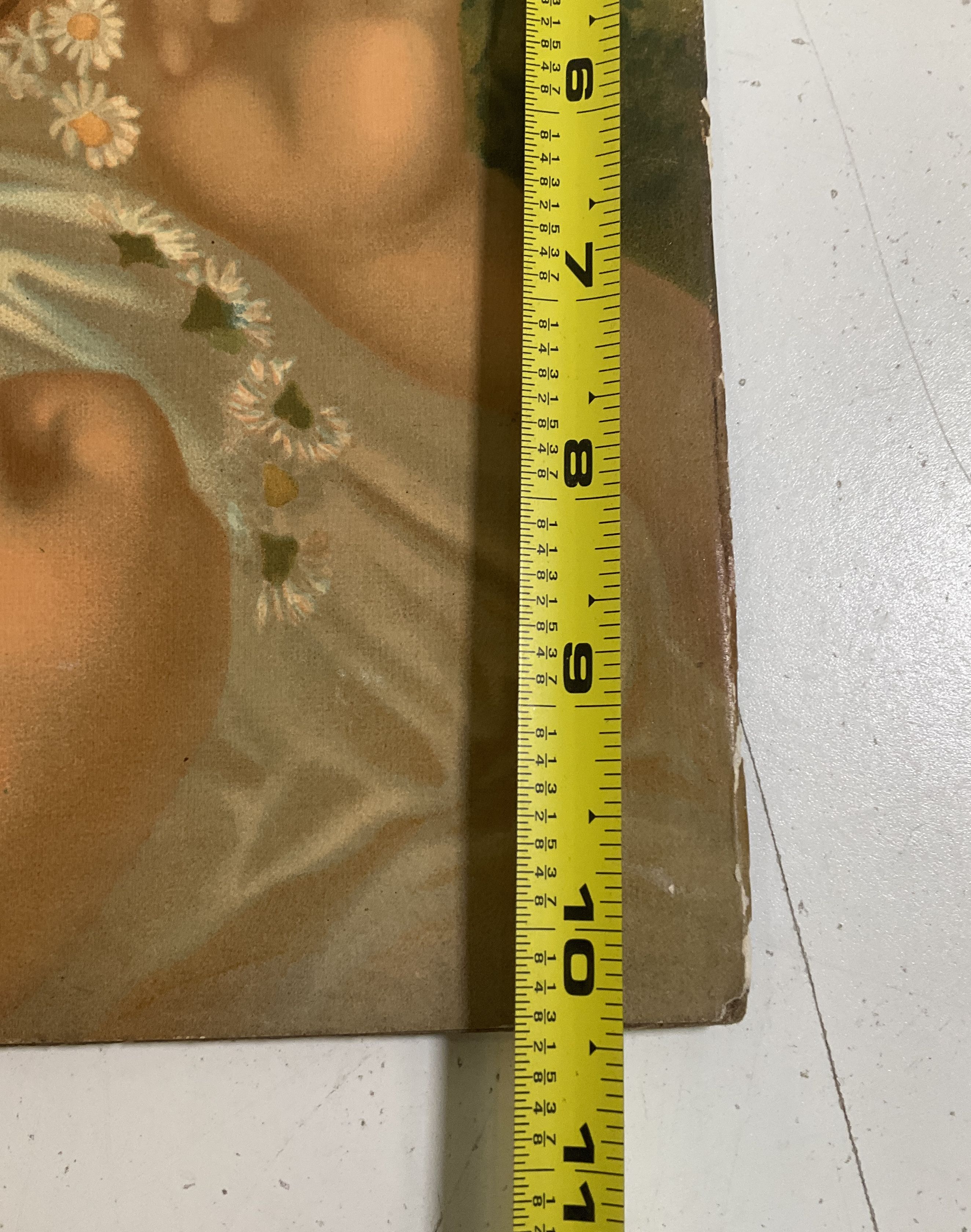 Unsigned Antique Victorian Print Girl w/ Daisy Chain Christian Union 10.5x12.5