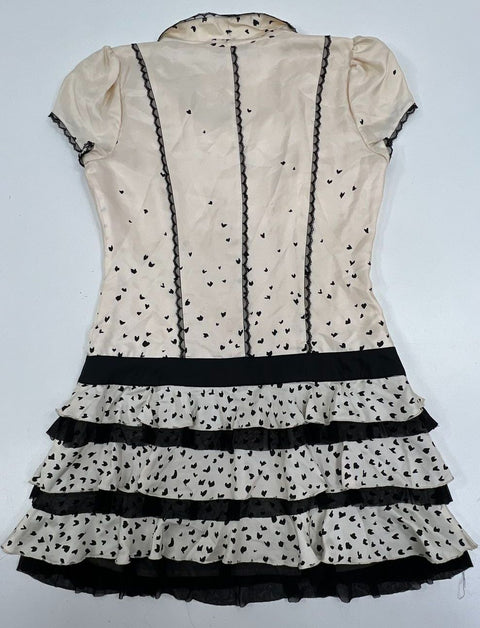 Bebe NWT Franki Pristine Cream Heart Print Silk Lace Collar Dress Women's S
