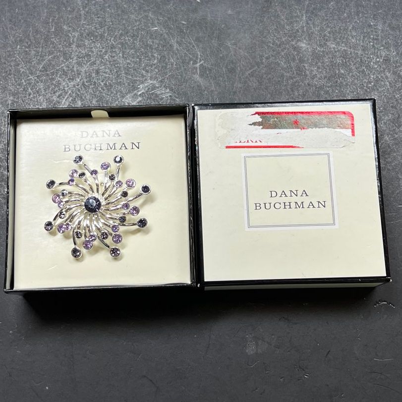 Dana Buchman Purple Rhinestone Snowflake Brooch NIB