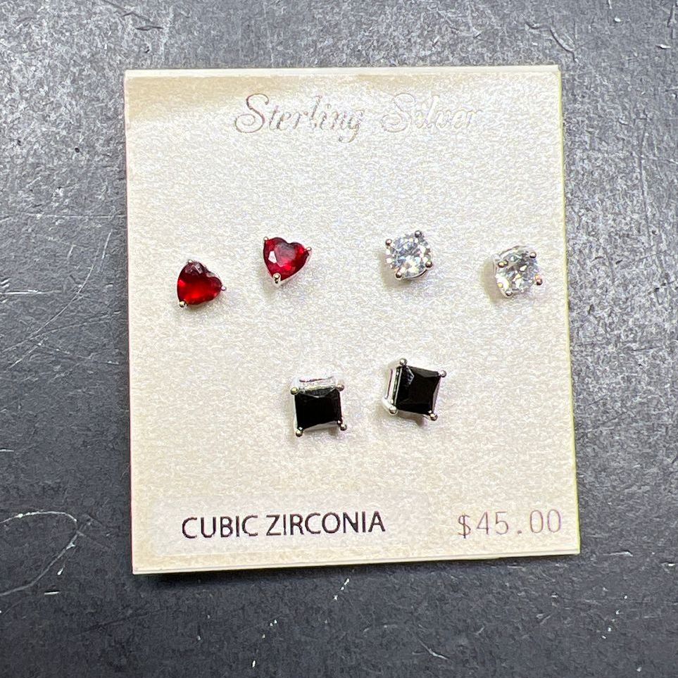 3 Pair Sterling Silver Cubic Zirconia Earrings NWT