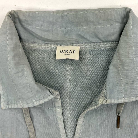 Wrap London Gray Cotton Mixed Media Drawstring Pullover Top Womens L