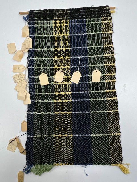 Vintage Hand Woven Loom Sampler Textile Wall Hanging Goose-Eye Pattern Art