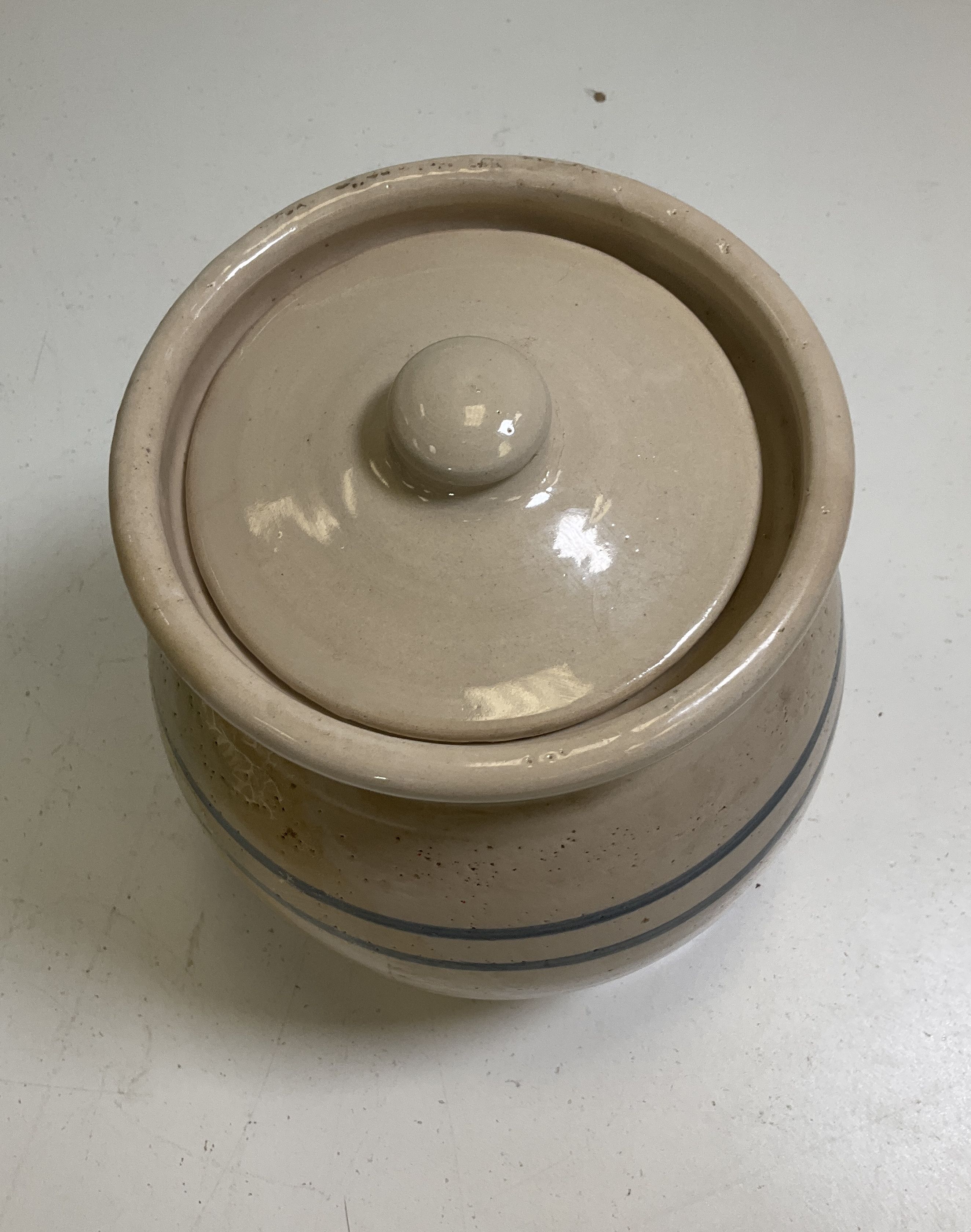 Vintage Signed Hatness Hand Painted Barn Canister Crock Jar 1987 9 Inch