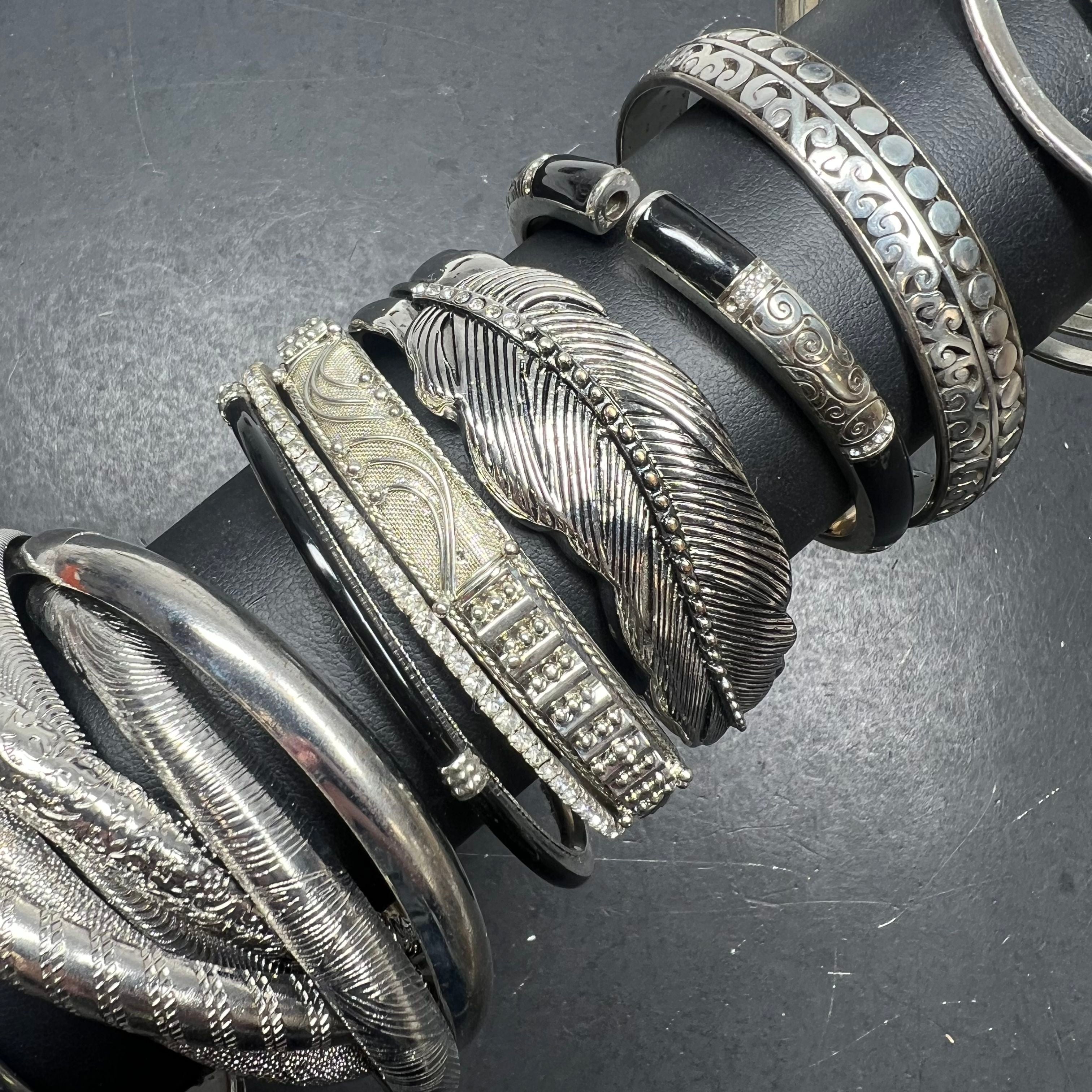 Lot of Silver Tone Bangles Cuff Bracelets