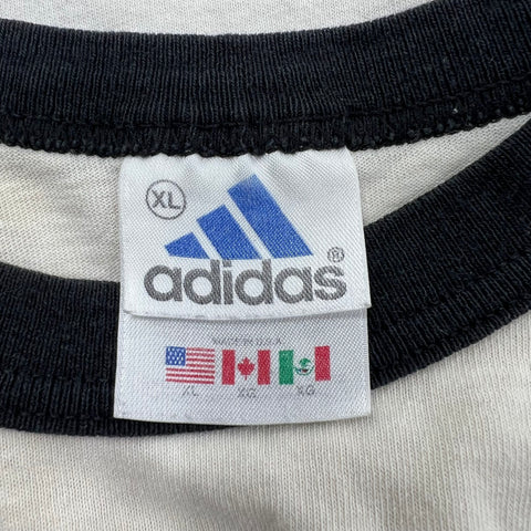 Vintage 90s Adidas Trefoil Rainbow Logo Ringer T-Shirt Made in USA Sz XL