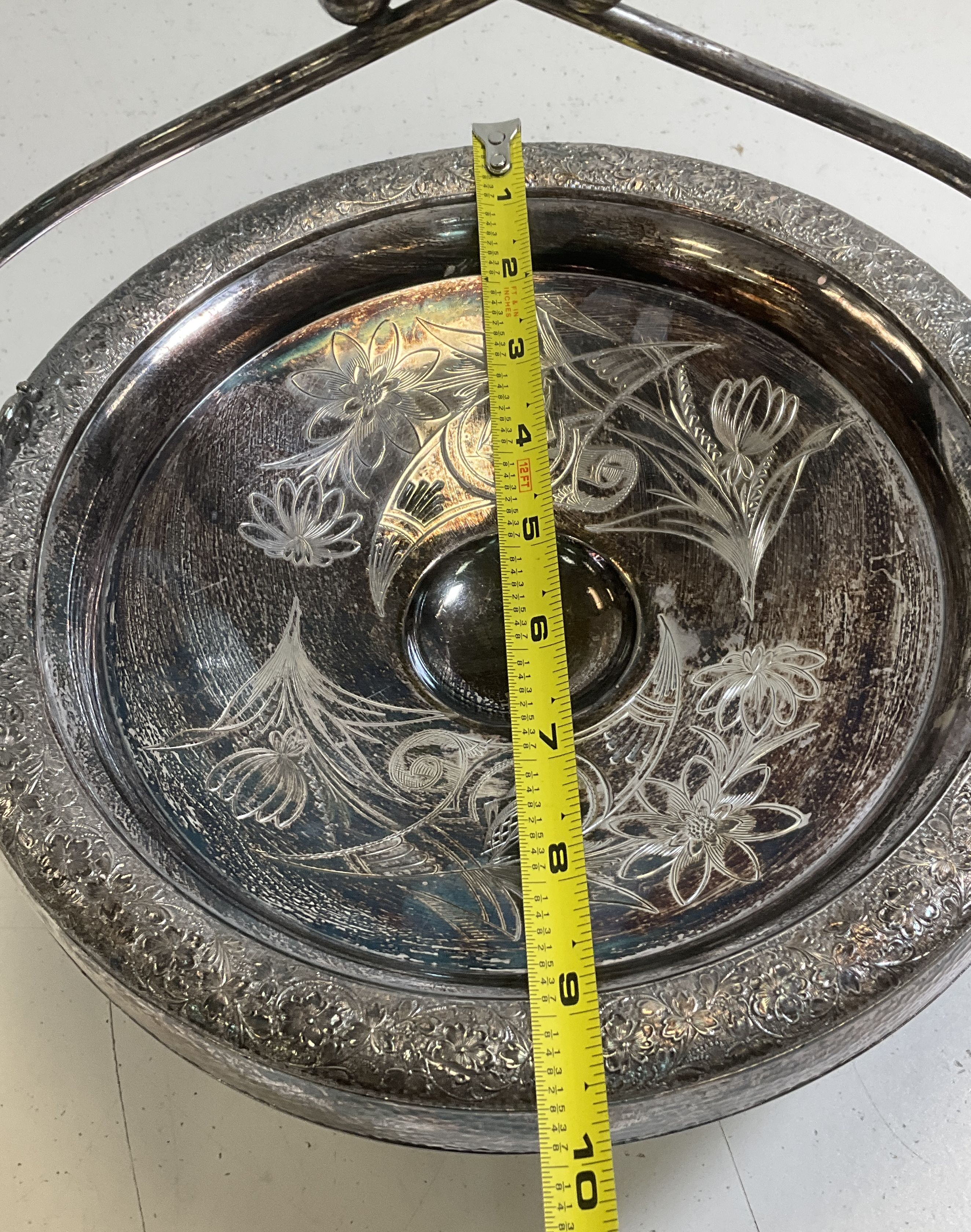 Antique Holmes & Edwards 1013 Silverplate Etched Floral Brides Basket Centerpi