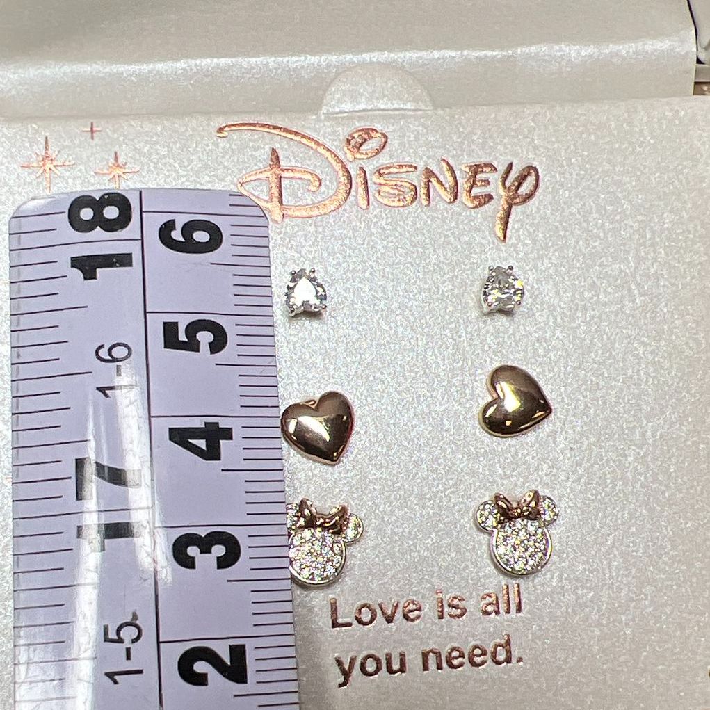 Disney Minnie Mouse Rose Gold Tone Earrings Set Silver Plate NIB