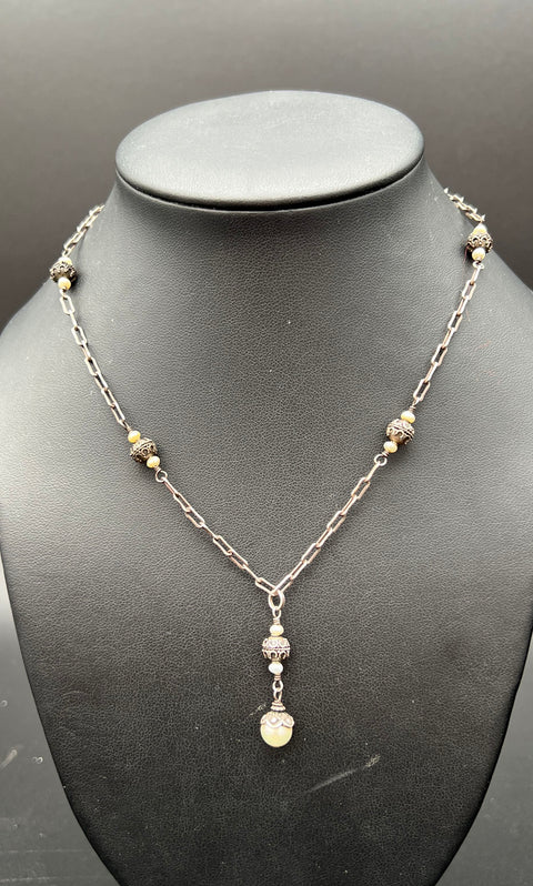 Lot of 4 Sterling Silver 925 Beaded Pearl Gemstone Chain Necklaces