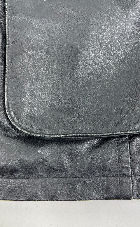 Phase Two Black Leather Full Zip Field Jacket Coat Men's Size XL