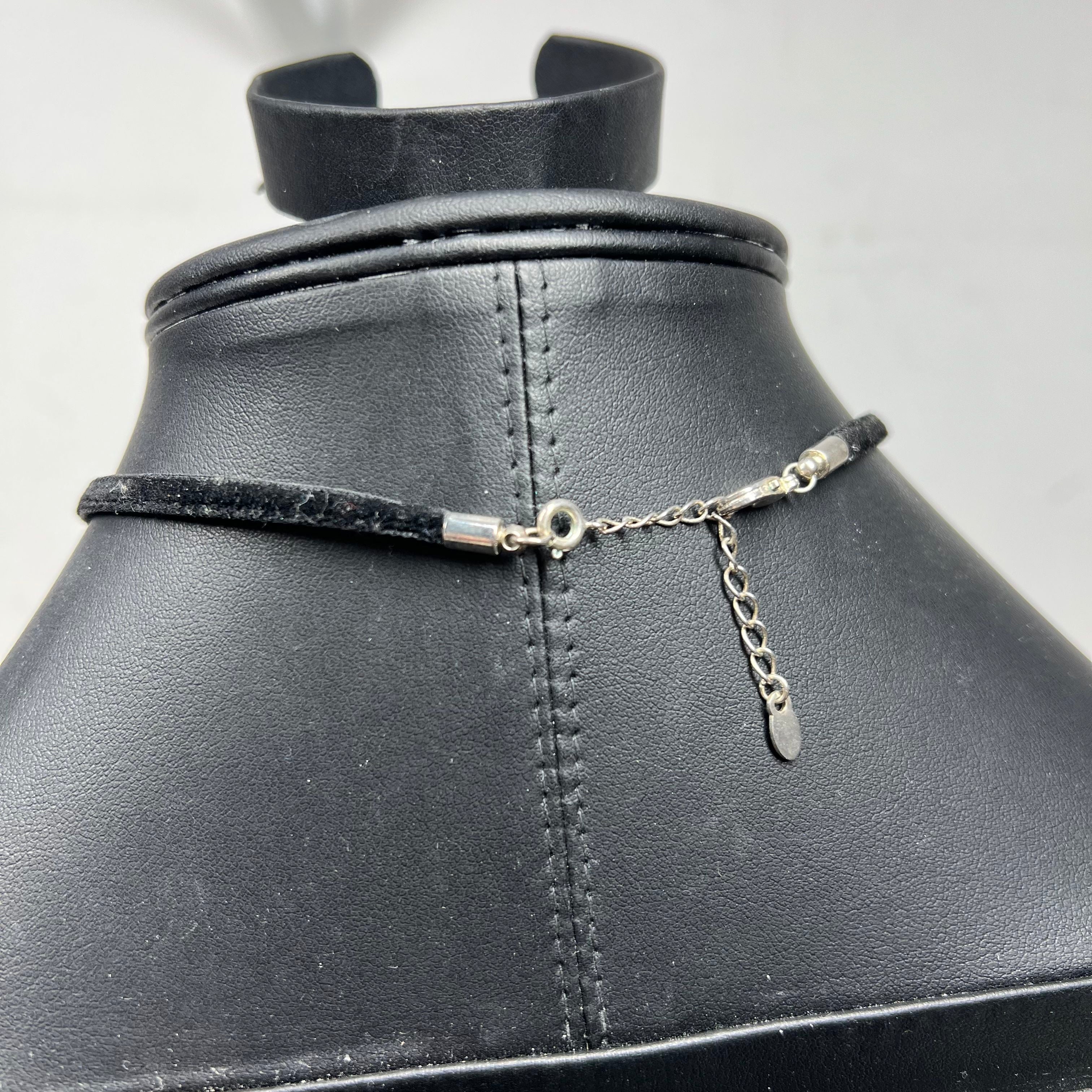 Vintage Monet Black Suede Choker Necklace Initial Letter Cursive A Pendant