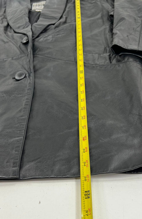 Vintage 90s Comini Black Genuine Leather Long Coat Jacket Women's Size L