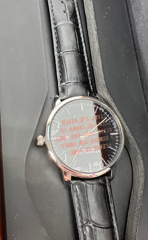 New Stuhrling Original Classic Dress Watch Black Dial Silver Tone Leather Strap