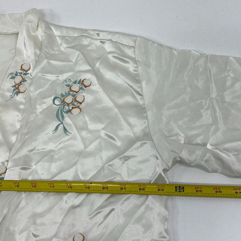 Vintage 60s 70s Embroidered Satin Lingerie Short Robe Bed Jacket Sz L