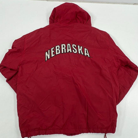 Vintage 90s Vesi Nebraska Huskers Red Embroidered Hooded Windbreaker Mens L