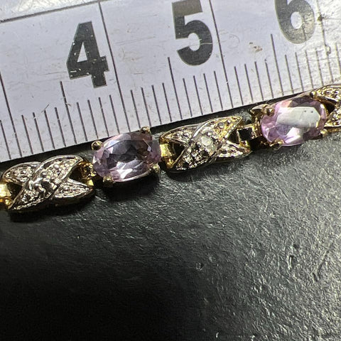 Vermeil 925 Sterling Silver Purple & Clear Gemstone Tennis Bracelet 11.5g