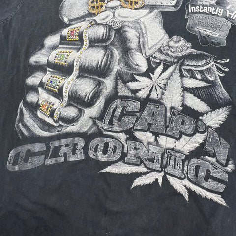 Vintage Y2K Cap'n Chronic Faded Black Rhinestone Graphic Bling T-Shirt Men's