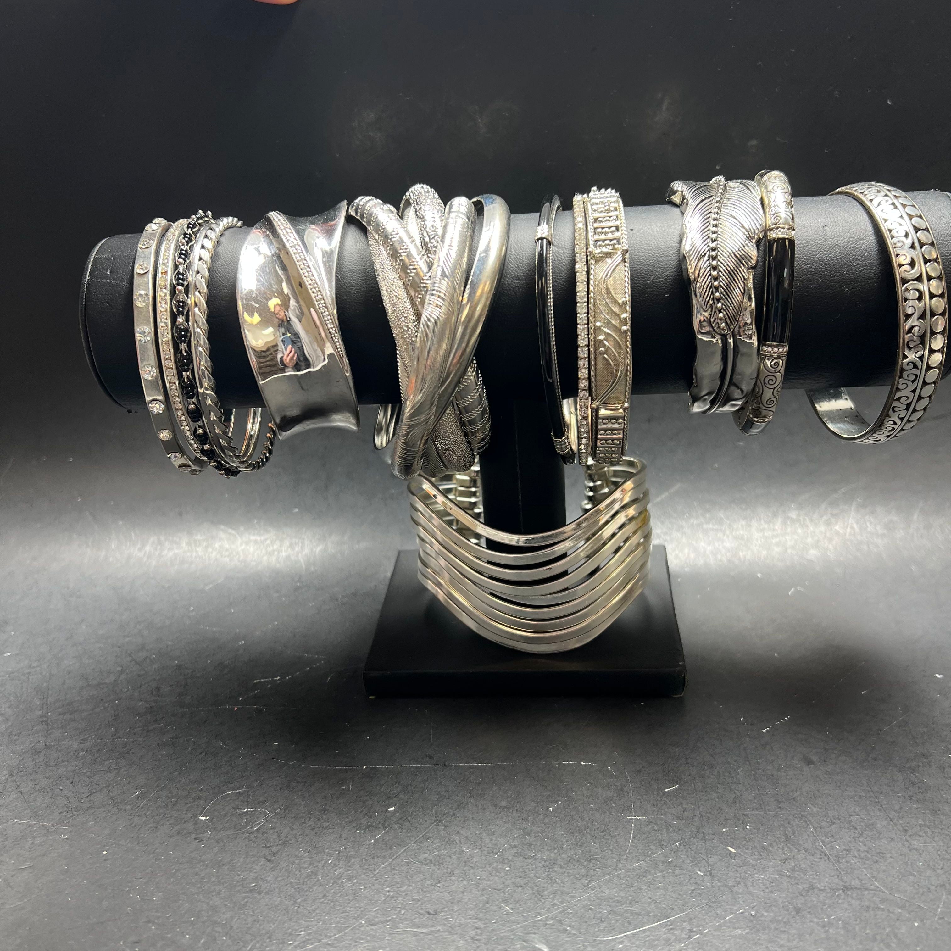 Lot of Silver Tone Bangles Cuff Bracelets
