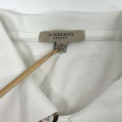 Burberry White Nova Check Placket Pique Polo Shirt Men's Size L