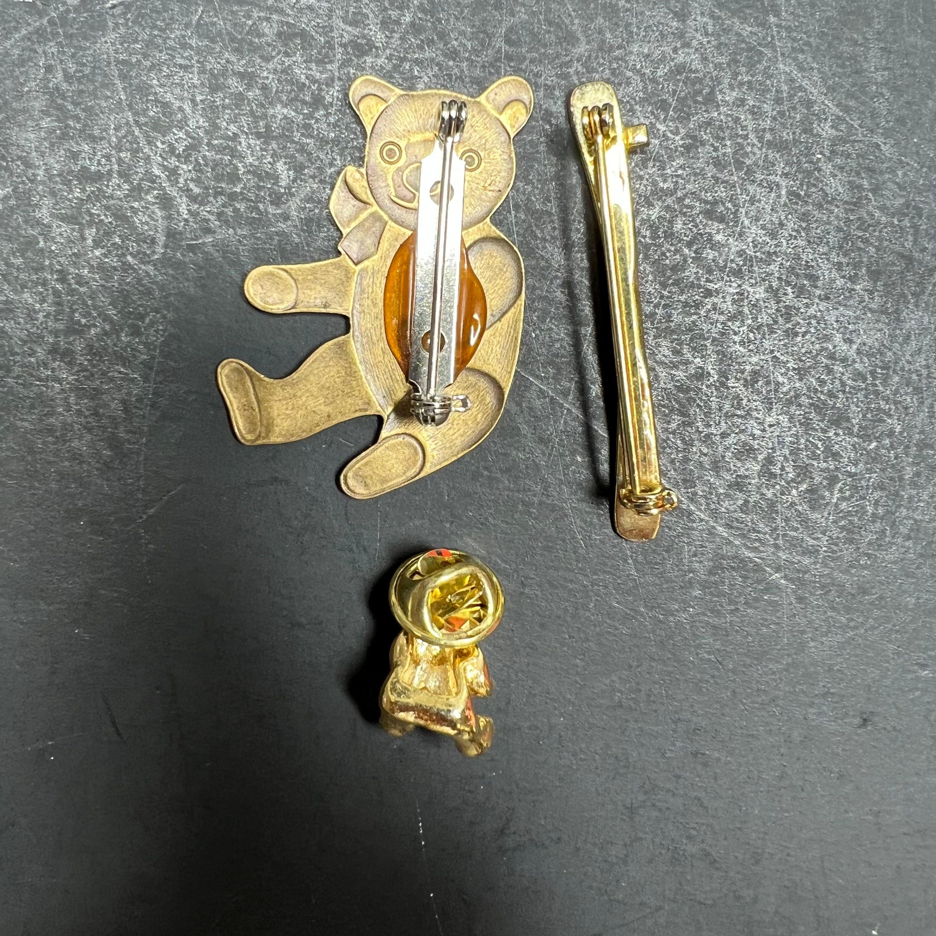 Vintage Teddy Bear Brooch Lot 7pc Napier Gold Tone Enamel Craft Pins Figural